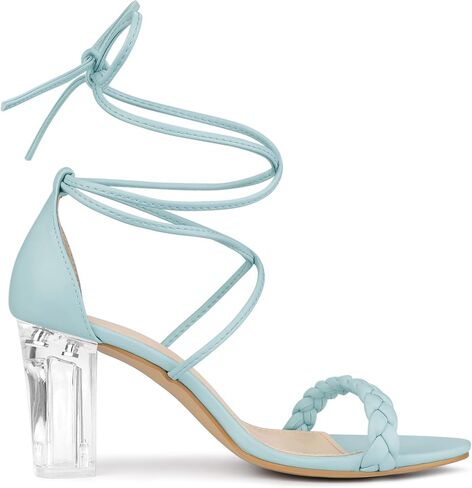 Allegra K Women's Woven Braided Heel Lace Up Clear Block Heel Sandals in Saudi Arabia