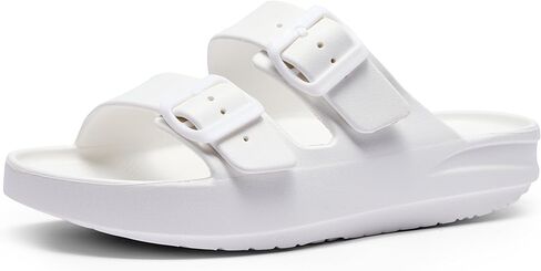 Slides for Women and Men Recovery Sandals with Arch Support Unisex Double Buckle Adjustable Cloud Slippers (White, Women 8/Men 6) in Saudi Arabia