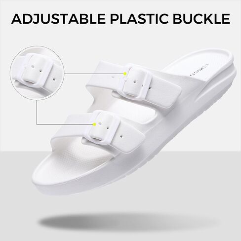 Slides for Women and Men Recovery Sandals with Arch Support Unisex Double Buckle Adjustable Cloud Slippers (White, Women 8/Men 6) in Saudi Arabia