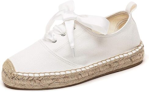U-lite Women's Canvas White Shoes Platform Espadrille Classic Fashion Comfort Casual Lace Up Low Cut Sneakers in Saudi Arabia