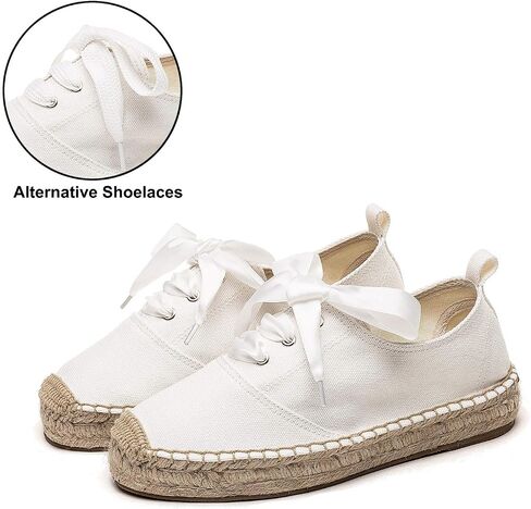 U-lite Women's Canvas White Shoes Platform Espadrille Classic Fashion Comfort Casual Lace Up Low Cut Sneakers in Saudi Arabia