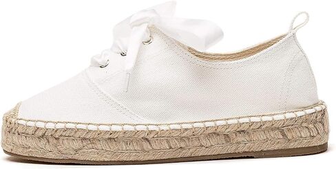 U-lite Women's Canvas White Shoes Platform Espadrille Classic Fashion Comfort Casual Lace Up Low Cut Sneakers in Saudi Arabia