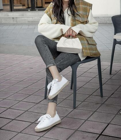 U-lite Women's Canvas White Shoes Platform Espadrille Classic Fashion Comfort Casual Lace Up Low Cut Sneakers in Saudi Arabia