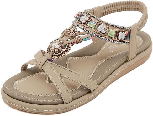 Women Bohemia Beaded Open Toe Flat Sandals Summer Comfortable Beach Sandal Shoes in Saudi Arabia