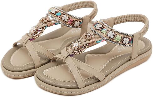 Women Bohemia Beaded Open Toe Flat Sandals Summer Comfortable Beach Sandal Shoes in Saudi Arabia