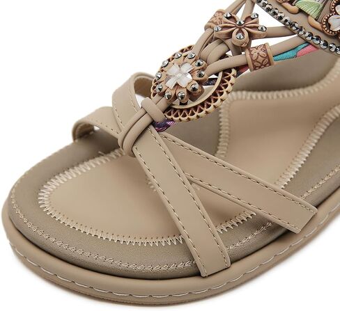 Women Bohemia Beaded Open Toe Flat Sandals Summer Comfortable Beach Sandal Shoes in Saudi Arabia