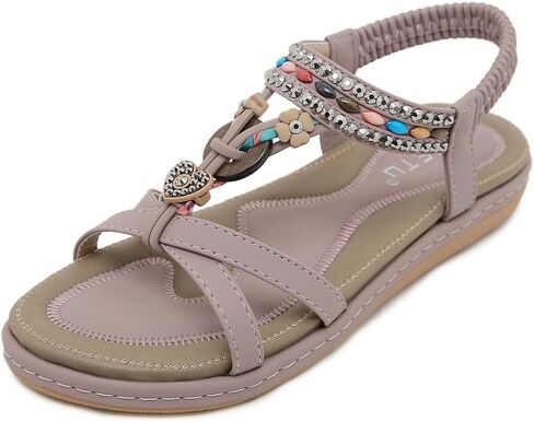 Women Bohemia Beaded Open Toe Flat Sandals Summer Comfortable Beach Sandal Shoes in Saudi Arabia