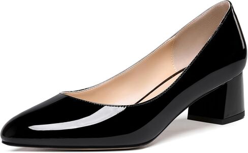 Womens Patent Business Round Toe Slip On Formal Stylish Chunky Low Heel Pumps Shoes 2 Inch in Saudi Arabia