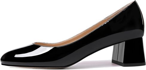 Womens Patent Business Round Toe Slip On Formal Stylish Chunky Low Heel Pumps Shoes 2 Inch in Saudi Arabia