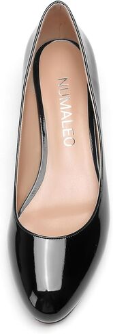 Womens Patent Business Round Toe Slip On Formal Stylish Chunky Low Heel Pumps Shoes 2 Inch in Saudi Arabia