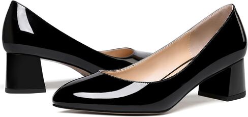 Womens Patent Business Round Toe Slip On Formal Stylish Chunky Low Heel Pumps Shoes 2 Inch in Saudi Arabia