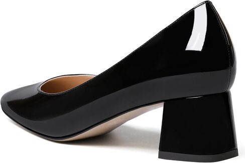 Womens Patent Business Round Toe Slip On Formal Stylish Chunky Low Heel Pumps Shoes 2 Inch in Saudi Arabia