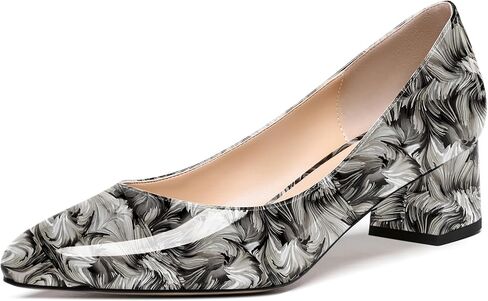Womens Patent Business Round Toe Slip On Formal Stylish Chunky Low Heel Pumps Shoes 2 Inch in Saudi Arabia