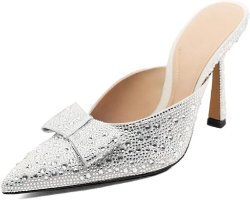 SO SIMPOK إمرأة حجر الراين مضخات أحذية القوس بريق خنجر عالية الكعب الانزلاق على البغال سباركلي مساء أحذية الزفاف الحفلات in Kuwait