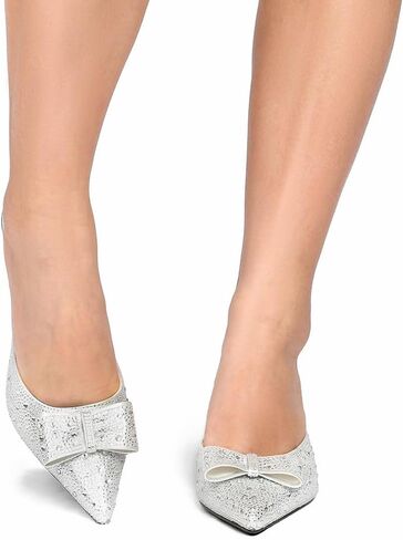 SO SIMPOK إمرأة حجر الراين مضخات أحذية القوس بريق خنجر عالية الكعب الانزلاق على البغال سباركلي مساء أحذية الزفاف الحفلات in Kuwait