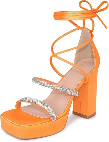 Perphy Rhinestone Platform Lace Up Chunky Heels Sandals for Women in Saudi Arabia