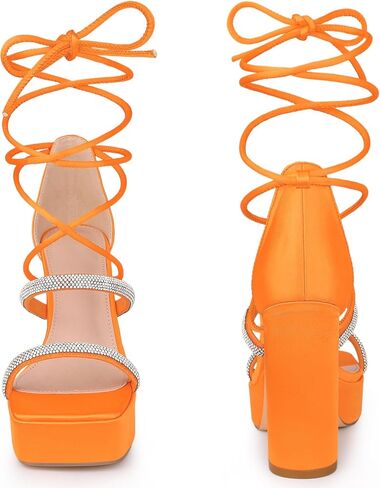 Perphy Rhinestone Platform Lace Up Chunky Heels Sandals for Women in Saudi Arabia
