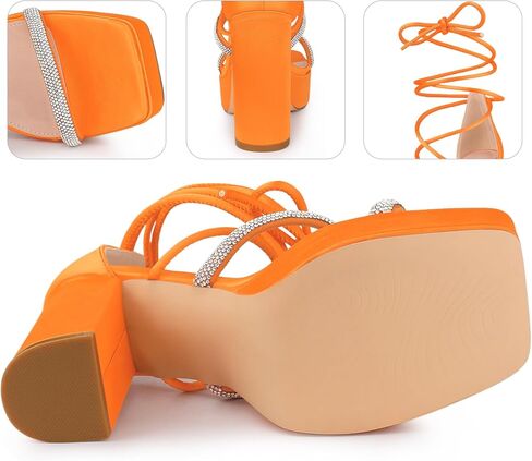 Perphy Rhinestone Platform Lace Up Chunky Heels Sandals for Women in Saudi Arabia