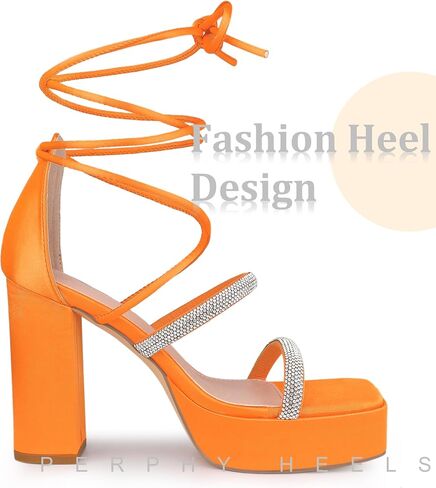 Perphy Rhinestone Platform Lace Up Chunky Heels Sandals for Women in Saudi Arabia