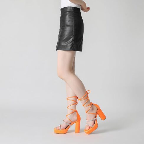Perphy Rhinestone Platform Lace Up Chunky Heels Sandals for Women in Saudi Arabia