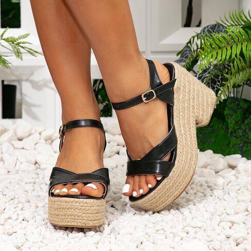 Getmorebeauty صنادل نسائية بكعب عريض سميكة القاع نسج الصنادل الكعب المفتوح تو الصيف الصنادل أحذية فستان الزفاف in Kuwait