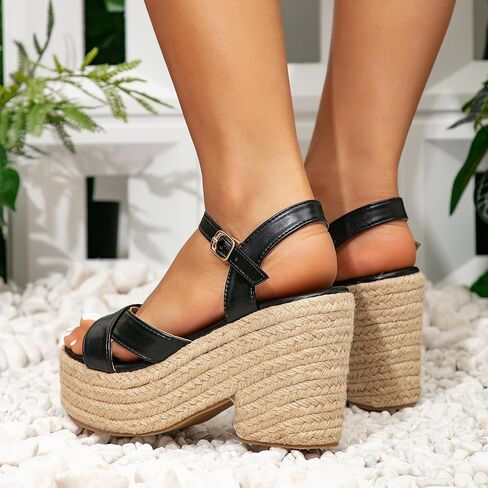 Getmorebeauty صنادل نسائية بكعب عريض سميكة القاع نسج الصنادل الكعب المفتوح تو الصيف الصنادل أحذية فستان الزفاف in Kuwait