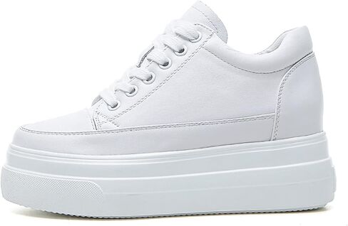 Women's Platform Lace-Up Sneakers Hidden Wedge Heel Faux Leather Casual Sports Shoes in Saudi Arabia