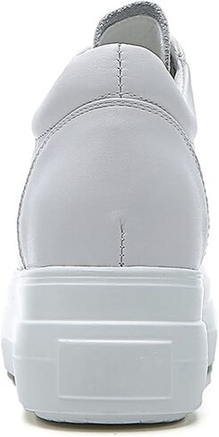 Women's Platform Lace-Up Sneakers Hidden Wedge Heel Faux Leather Casual Sports Shoes in Saudi Arabia
