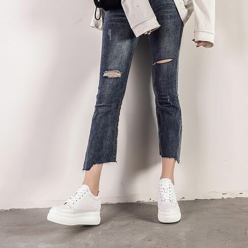 Women's Platform Lace-Up Sneakers Hidden Wedge Heel Faux Leather Casual Sports Shoes in Saudi Arabia
