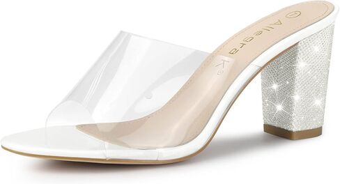 Allegra K Women's Clear Glitter Chunky Heels Slide Heel Sandals in Saudi Arabia