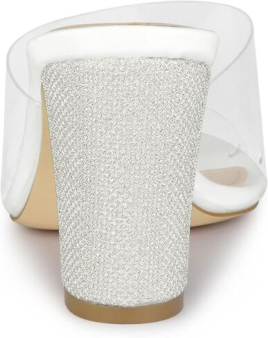 Allegra K Women's Clear Glitter Chunky Heels Slide Heel Sandals in Saudi Arabia
