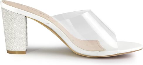 Allegra K Women's Clear Glitter Chunky Heels Slide Heel Sandals in Saudi Arabia