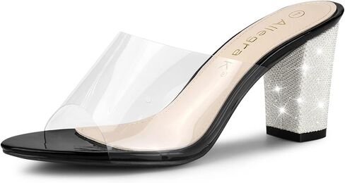 Allegra K Women's Clear Glitter Chunky Heels Slide Heel Sandals in Saudi Arabia