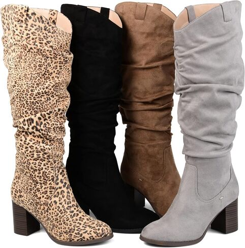 Journee Collection Womens Aneil Slouch Boot with Slouchy Vegan Suede and Inside Zip Closure in Saudi Arabia