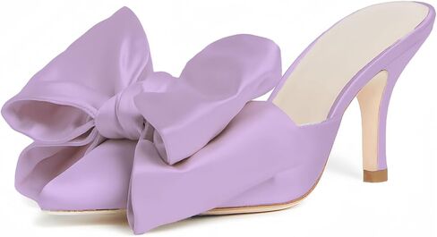 iadore Women's High Heel Sandals, 3'' Satin Closed Pointed Toe Oversized Bow Slip-on Stiletto Slippers Party Prom Casual Dress Mules in Saudi Arabia