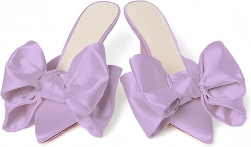 iadore Women's High Heel Sandals, 3'' Satin Closed Pointed Toe Oversized Bow Slip-on Stiletto Slippers Party Prom Casual Dress Mules in Saudi Arabia