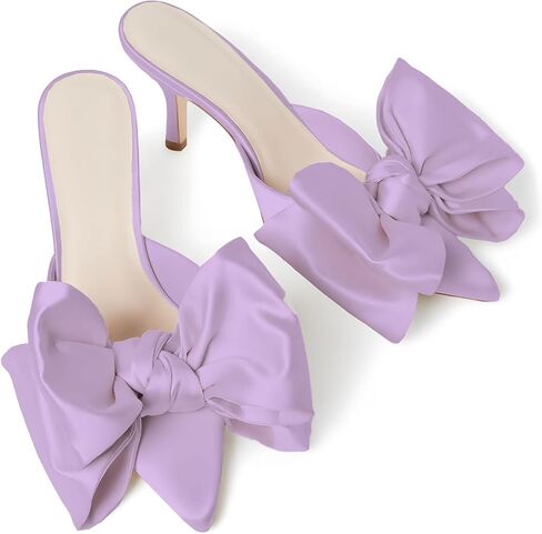 iadore Women's High Heel Sandals, 3'' Satin Closed Pointed Toe Oversized Bow Slip-on Stiletto Slippers Party Prom Casual Dress Mules in Saudi Arabia