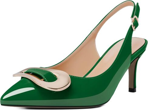 AUMOTED Womens Slingback Heels Pointed Toe Stiletto Mid Heel Pumps Patent Leather Sexy Adjustable Strap Buckle Sandals Dress Shoes 2.5 Inch in Saudi Arabia