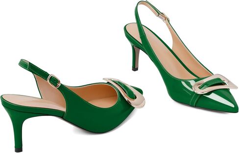 AUMOTED Womens Slingback Heels Pointed Toe Stiletto Mid Heel Pumps Patent Leather Sexy Adjustable Strap Buckle Sandals Dress Shoes 2.5 Inch in Saudi Arabia