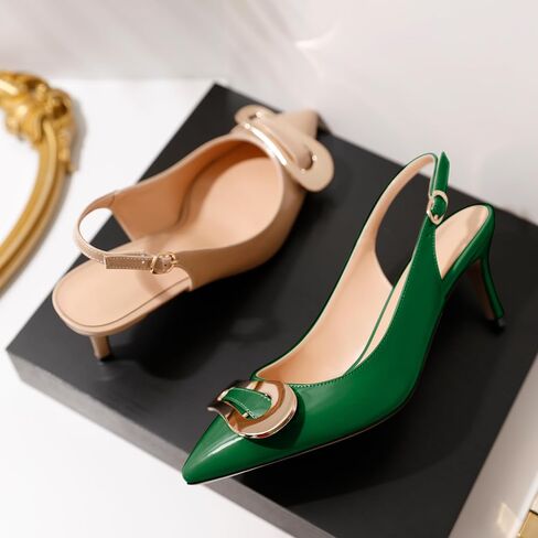 AUMOTED Womens Slingback Heels Pointed Toe Stiletto Mid Heel Pumps Patent Leather Sexy Adjustable Strap Buckle Sandals Dress Shoes 2.5 Inch in Saudi Arabia