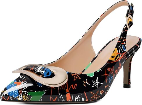 AUMOTED Womens Slingback Heels Pointed Toe Stiletto Mid Heel Pumps Patent Leather Sexy Adjustable Strap Buckle Sandals Dress Shoes 2.5 Inch in Saudi Arabia