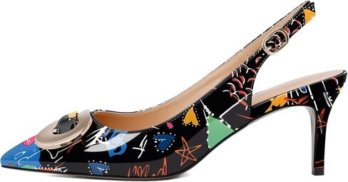 AUMOTED Womens Slingback Heels Pointed Toe Stiletto Mid Heel Pumps Patent Leather Sexy Adjustable Strap Buckle Sandals Dress Shoes 2.5 Inch in Saudi Arabia