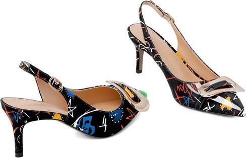 AUMOTED Womens Slingback Heels Pointed Toe Stiletto Mid Heel Pumps Patent Leather Sexy Adjustable Strap Buckle Sandals Dress Shoes 2.5 Inch in Saudi Arabia