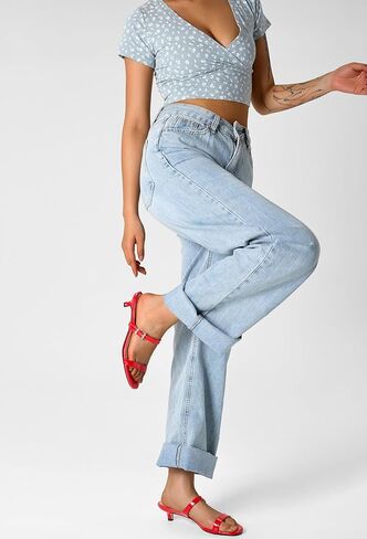 NobleOnly Two Strap Heeled Sandals for Women Kitten Heels Buckle Dress Office Prom Open Toe Slip-on Sandals 1.4 Inches Heels in Saudi Arabia