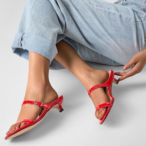 NobleOnly Two Strap Heeled Sandals for Women Kitten Heels Buckle Dress Office Prom Open Toe Slip-on Sandals 1.4 Inches Heels in Saudi Arabia