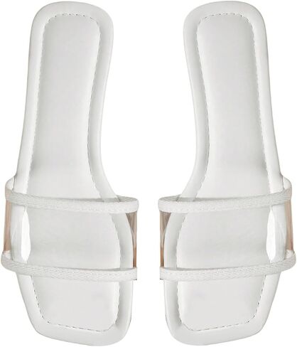 GORGLITTER Women's Clear Sandals Outdoors Square Open Toe Slip on Single Band Comfort Flat Sandals in Saudi Arabia