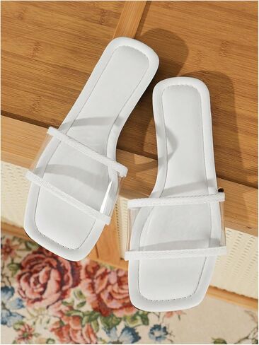 GORGLITTER Women's Clear Sandals Outdoors Square Open Toe Slip on Single Band Comfort Flat Sandals in Saudi Arabia