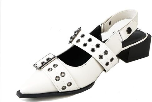 Women Low Heel Buckle Pumps Pointed Toe Chunky Heel Pumps Slingback Pumps with Straps Punk Style Fashionable Office & Casual Wear in Saudi Arabia