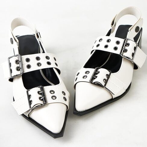 Women Low Heel Buckle Pumps Pointed Toe Chunky Heel Pumps Slingback Pumps with Straps Punk Style Fashionable Office & Casual Wear in Saudi Arabia