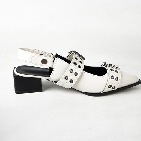 Women Low Heel Buckle Pumps Pointed Toe Chunky Heel Pumps Slingback Pumps with Straps Punk Style Fashionable Office & Casual Wear in Saudi Arabia